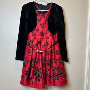 NWT Knit Works Red Floral Holiday Christmas Dress 2 PC Set Girls Plus Size 14.5